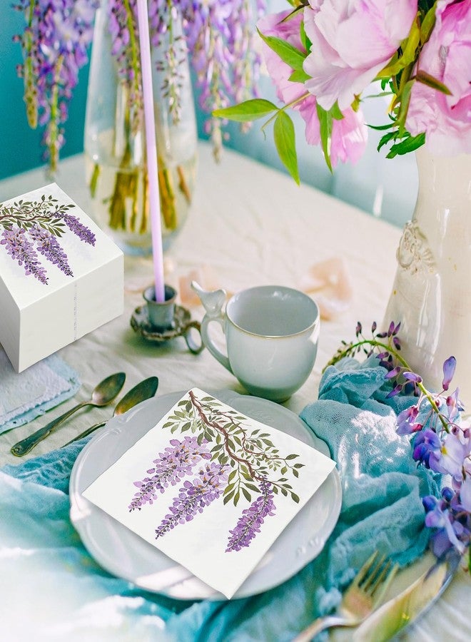 JarThenaAMCS 80Pcs Wisteria Paper Napkins Purple Flower Luncheon Napkin Watercolor Floral Dessert Dinner Hand Napkin for Spring Wedding Bridal Shower Birthday Party Supplies - Image 5